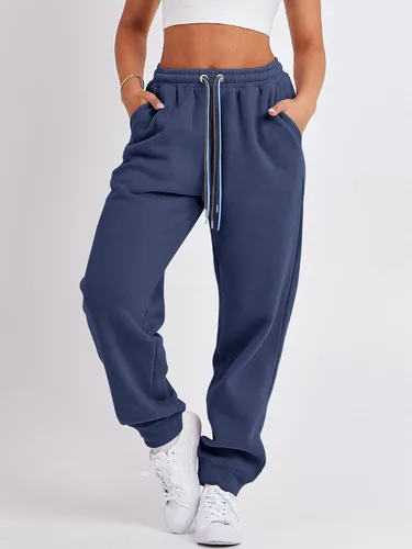 Vista 3 de ANRABESS Pantalones deportivos holgados de forro polar de cintura alta para mujer, pantalones deportivos Y2K para adolescentes y niñas