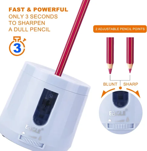 Vista 2 de Eagle Sacapuntas con batería/USB, sacapuntas eléctrico con alta capacidad, función de parada automática, puntos de lápiz ajustables, perfecto