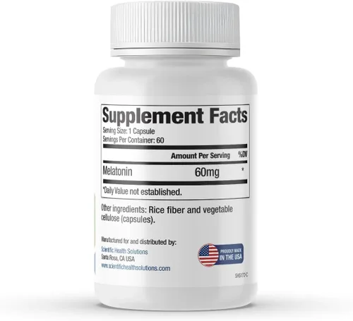 Vista 7 de Melatonina de 60 mg Melatonina de alta dosis en cápsulas fáciles de tragar Vegana, sin OMG y sin gluten Extra fuerte hecha en Estados Unidos