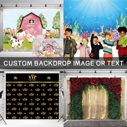 Vista 3 de Telón de fondo personalizado de 5x4 pies, telones de fondo personalizados, diseño personalizado con tus propias fotos, texto, logo, decoración