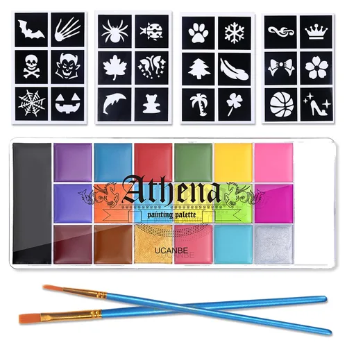 Vista 8 de UCANBE Juego de pintura facial y corporal, paleta de pintura Athena, 10 pinceles profesionales para artistas, bandeja grande y profunda, ideal
