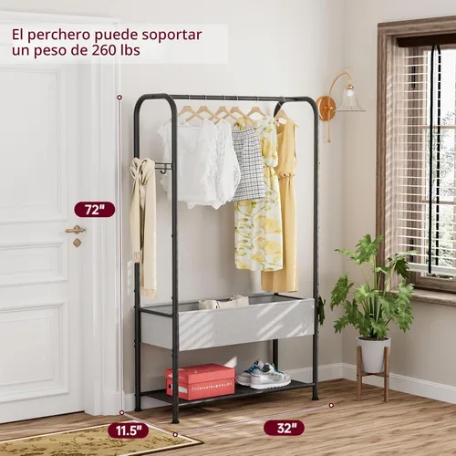 Vista 6 de SINGAYE - Armario de pie con estante para colgar ropa Negro