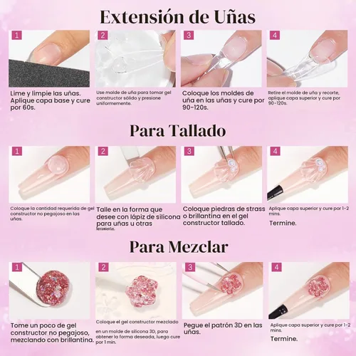 Vista 8 de MIZHSE Gel constructor sólido para uñas, arte de uñas 3D transparente y blanco perla, gel duro de construcción no pegajoso con bolígrafo de silicona