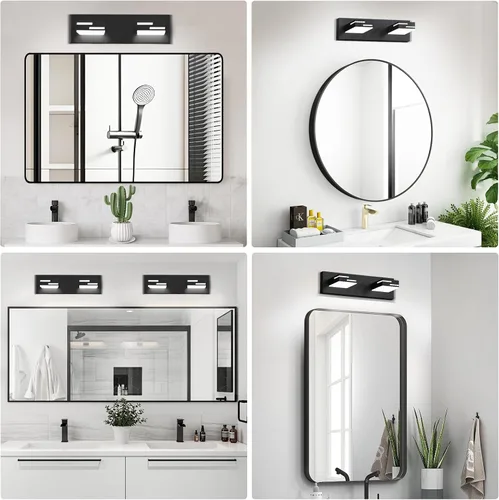 Vista 8 de Lámparas LED modernas para tocador de baño, 2 luces regulables de 15 pulgadas, color negro mate, para accesorios de iluminación de baño sobre