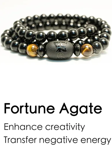 Vista 3 de Obsidian Bracelet Natural Black Onyx Tiger Eye Stone with Phoenix Totem Jewelry Bracelet, 8mm Beaded Bracelets Feng Shui Bracelet for Meditation