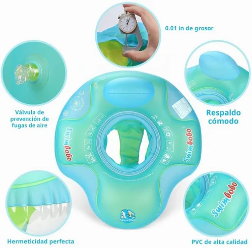 Vista 2 de Flotador inflable de piscina para bebé, asiento de piscina para niños de 2 a 4 años (azul, grande)