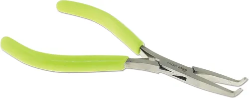 Vista 2 de The Beadsmith Alicates de punta plana doblados microfinos, 5 pulgadas (5.000 in) con cabeza de acero pulido, mango de agarre cómodo de PVC verde