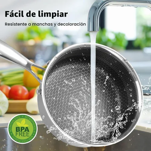 Vista 6 de Cacerola antiadherente de 2 cuartos de galón con cubierta de vidrio, sartén de inducción de acero inoxidable con talla de panal de abeja, olla