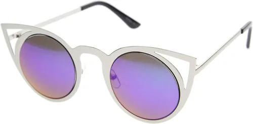 Vista 7 de zeroUV Gafas de sol redondas de metal recortadas con lente de espejo de ojo de gato para mujer