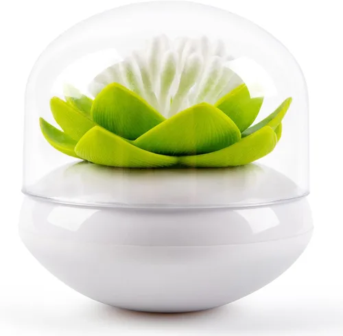 Vista 16 de Bloss - Juego de recipientes para bastoncillos de algodón con forma de flor de loto. Caja pequeña para palillos de dientes QTips. Decoración floral