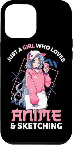 Vista 10 de Funda para iPhone 12, diseño de anime con texto en inglés Just A Girl Who Loves Anime and Sketching