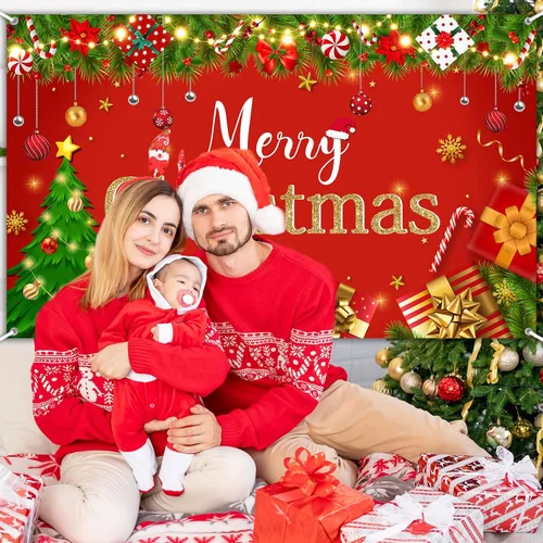 Vista 6 de Avezano Telón de fondo rojo de Feliz Navidad, decoración de fiesta de Feliz Navidad, banner, telón de fondo de fotografía de Feliz Navidad