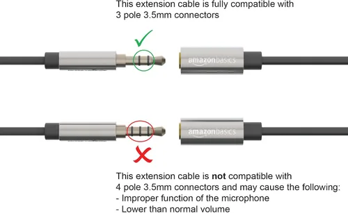 Vista 4 de Amazon Basics paquete de 10 cables de extensión de audio con conector auxiliar de 3.5mm, macho a hembra, adaptador para auriculares o smartphone, 6