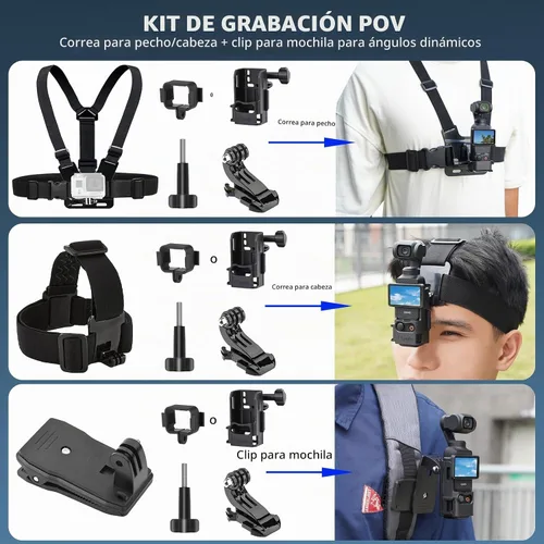 Vista 3 de BRDRC Kit de 22 accesorios en 1 de bolsillo, incluyendo estuche duro, soporte de succión para automóvil, trípode, base magnética, base