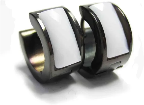 Vista 21 de Aretes de aro de acero inoxidable con cristal multicolor negro para hombres y mujeres