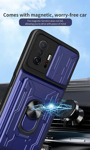 Vista 3 de CCSmall Funda para Xiaomi 11T Pro con tarjetero, funda de teléfono de protección resistente con anillo magnético Kickstand cubierta de cámara