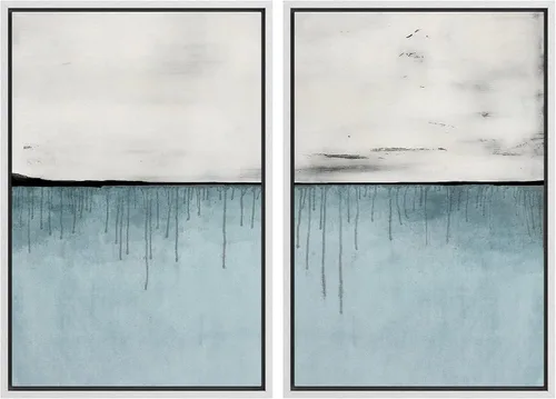 Vista 146 de MUDECOR Lienzo enmarcado para pared, bosque brumoso, reflejos, paisaje tranquilo, ilustraciones modernas, arte decorativo, bohemio, tranquilo/zen
