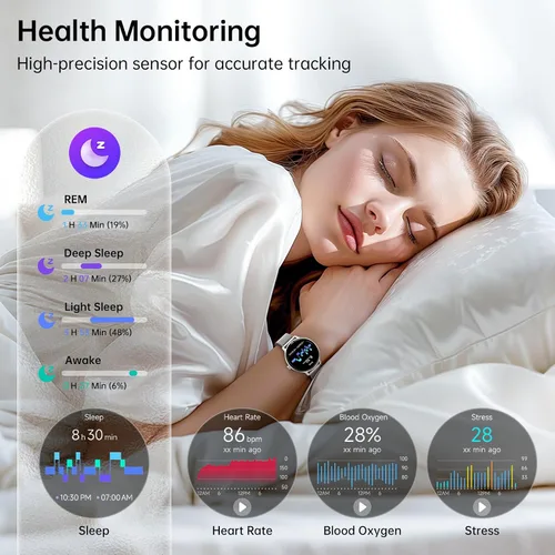Vista 3 de [Usado] Reloj inteligente para mujer, pantalla AMOLED de 1.27 pulgadas con respuesta/llamada para iPhone/Android/Samsung, rastreador de actividad