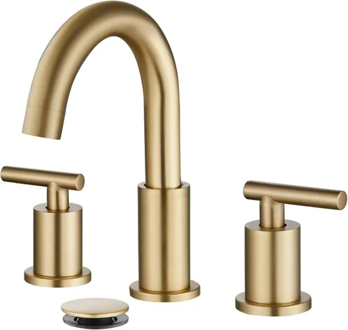 Vista 9 de gotonovo Grifo de Lavabo de Baño de 3 Orificios 2 Manijas con Desagüe Emergente con Válvulas Mezcladoras de Agua Caliente y Fría Grifo de Baño Negro