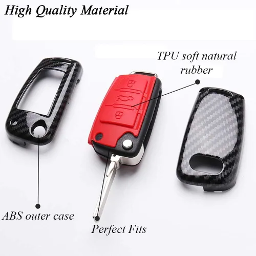 Vista 4 de SANRILY para Audi A3 Funda para Llavero 2017 2018, Fibra de carbono patrón rojo (Carbon Fiber Pattern-Red)