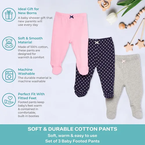 Vista 4 de Spasilk Paquete de 3 pantalones de algodón con pies para bebé niña