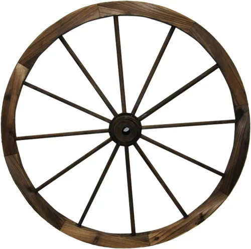 Vista 6 de Leigh Country Rueda de carro de madera de 24 pulgadas, decoración rústica decorativa para patio/jardín, solo para decoración Acabado nogal