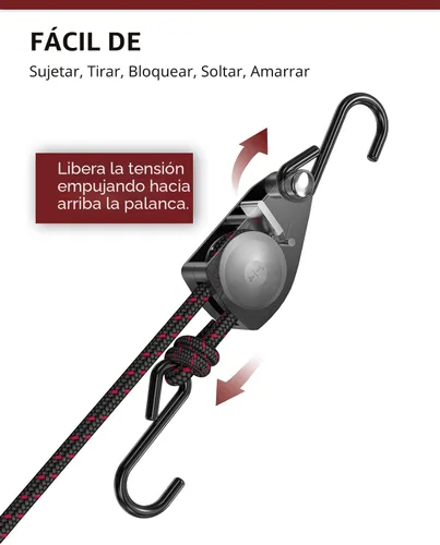 Vista 5 de Correas de amarre de trinquete, ganchos de cuerda ajustables de 1/4