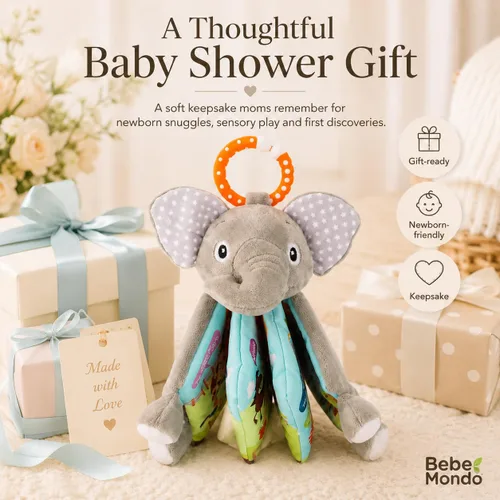 Vista 9 de Libros Juguetes de Bebé Elefante, 0-6-12 Meses, Loveys, Libros Crujientes para Bebés, Regalos de Baby Shower Navidad, Juguetes Infantiles, 1-2 Años