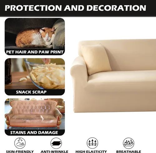 Vista 4 de Qubjus Funda de sofá moderna de alta elasticidad para sofá cama de dos cojines, funda de sofá sólida antideslizante, lavable, protector de muebles