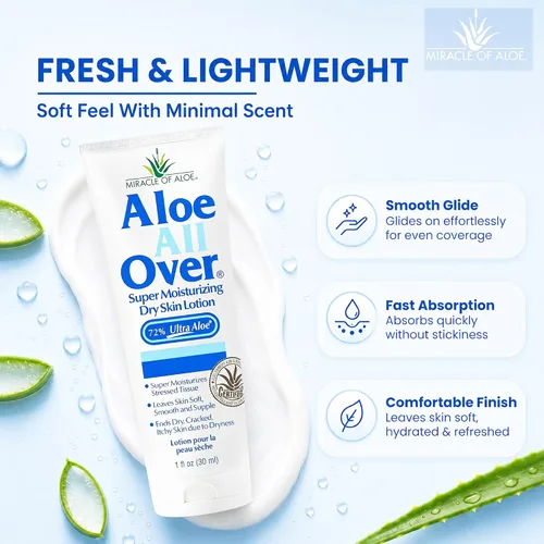 Vista 8 de Miracle of Aloe Loción súper hidratante para la piel seca de Aloe All Over (paquete de 3, 1 onza) - Fabricado con gel de aloe vera 72% UltraAloe