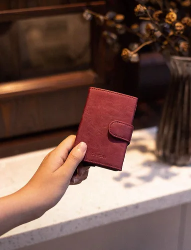 Vista 5 de LUNGEAR Tarjetero de cuero para tarjetas de crédito automático, billetera minimalista delgada con bloqueo RFID para hombre y mujer