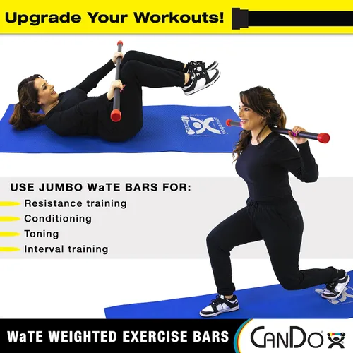 Vista 2 de CanDo Jumbo WaTE Bar - Barra de ejercicio con peso de 20 libras, color negro, para entrenamiento de fuerza, tonificación y terapia física