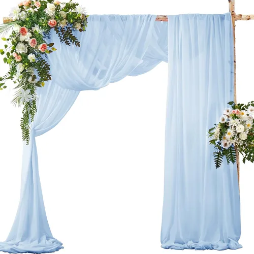 Vista 13 de SiinvdaBZX 2 Paneles Tela Drapeada de Arco de Boda 30" x 240" de Poliéster de Gasa Negra para Múltiples Ocasiones