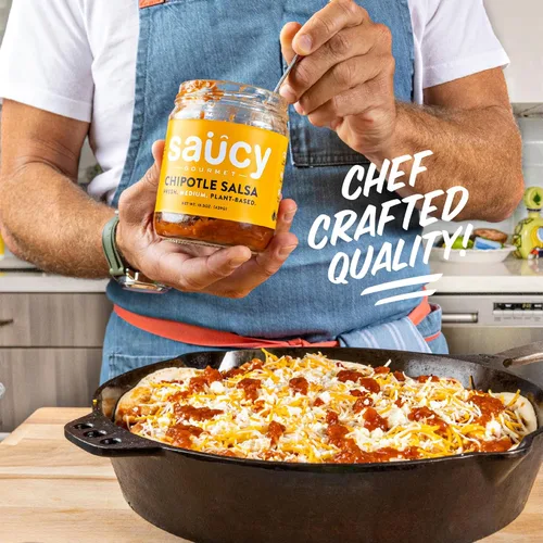 Vista 6 de Saucy Gourmet Salsa Chipotle – Salsa mexicana ahumada hecha por el chef con ajo asado e ingredientes frescos, sin agua añadida, sin conservantes