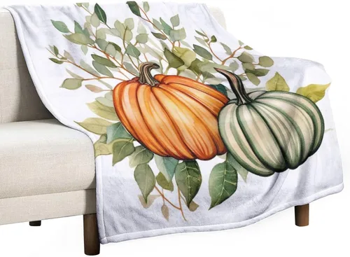 Vista 33 de Manta de lana cuadriculada con diseño de calabaza, hojas de arce, Acción de Gracias, manta de cama para otoño, Acción de Gracias, ligera, súper