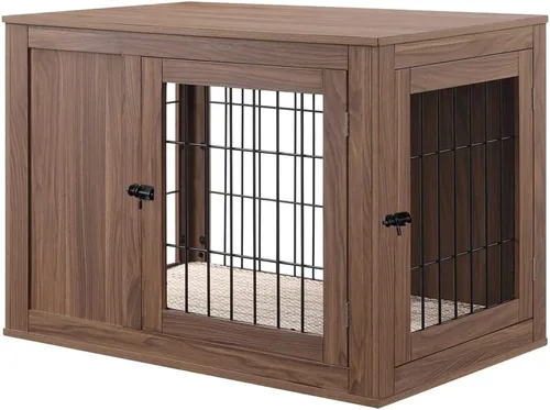 Vista 9 de unipaws Jaula de perro estilo muebles de 25.5 pulgadas para perros pequeños Nogal
