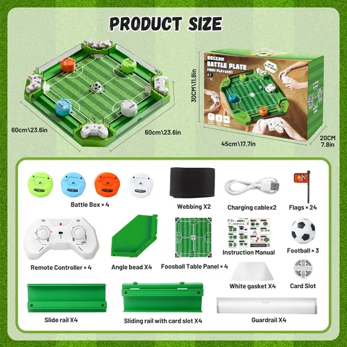 Vista 2 de Juego de mesa de futbolín con control remoto, mini juegos de mesa de fútbol con 3 bolas y 4 mandos remotos, juguete de mesa de fútbol para niños