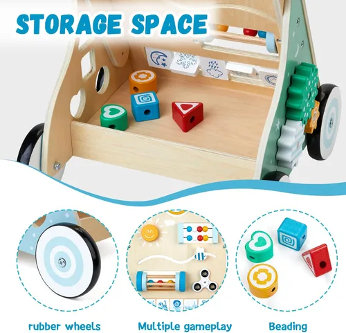 Vista 3 de Andador de madera para niños, 10 en 1 para centro de actividades