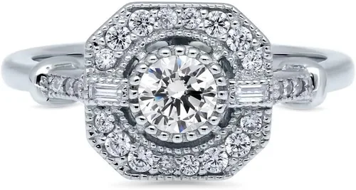 Vista 2 de BERRICLE Anillos Art Deco de plata de ley para mujer, anillo de circonita cúbica