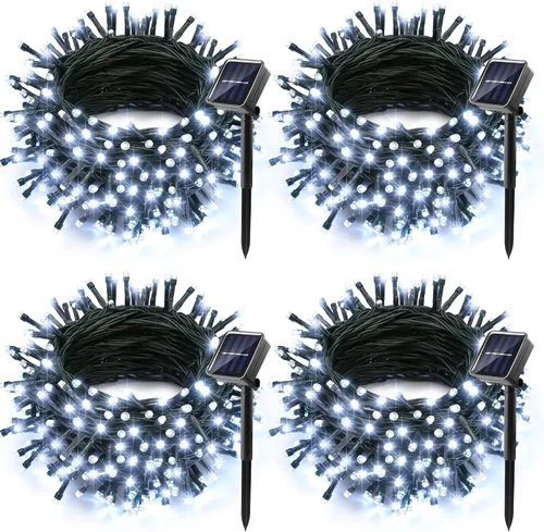 Vista 14 de Joomer Luces solares de Navidad para exteriores, paquete de 2 unidades en total de 144 pies, 400 LED, 8 modos, impermeables, luces solares de Blanco