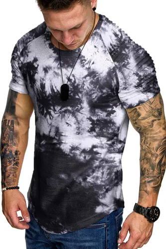 Vista 7 de COOFANDY Camiseta Muscular para Hombre de Manga Raglán Plisada Camiseta de Culturismo para Gimnasio Manga Corta Camisas de Entrenamiento de Moda