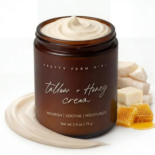 Vista 13 de Pretty farm girl Tallow + Tansy Body Butter - Hidratante batido con hierba seca alimentada con pasto y tanaceto azul - Hidratación no grasa