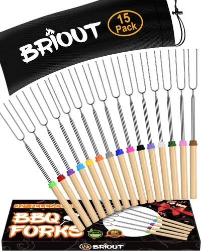 Vista 8 de BRIOUT - Palos para asar malvaviscos - Palitos para s'mores para fogata - Brochetas para hot dog y malvaviscos para fogata de camping - Tenedores