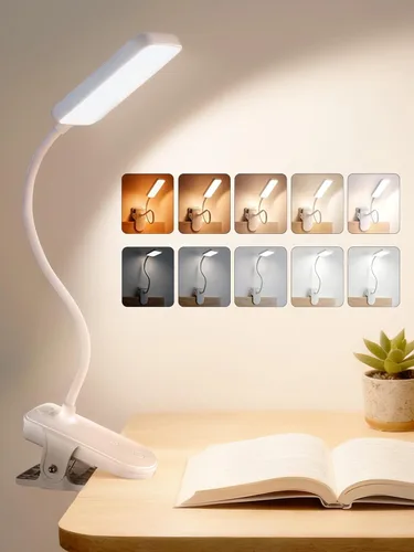 Vista 10 de Lámpara de escritorio rosa linda luz de lectura, 45 modos de luz regulable con clip con batería de 4000 mAh, lámpara de escritorio recargable de 450