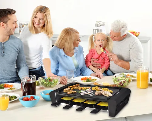 Vista 4 de TAMARIT Parrilla de Mesa Raclette para 8, 2 en 1 Estilo Suizo Pequeño Sin PFAS Antiadherente Placa de Parrilla/Plancha Reversible Control