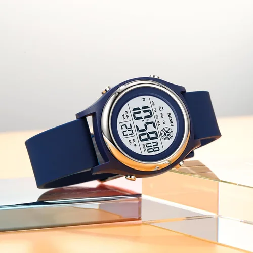 Vista 4 de Relojes digitales para mujer, pantalla LED, correa de silicona, reloj militar, multifunción, impermeable, alarma, cronómetro, retroiluminación LED