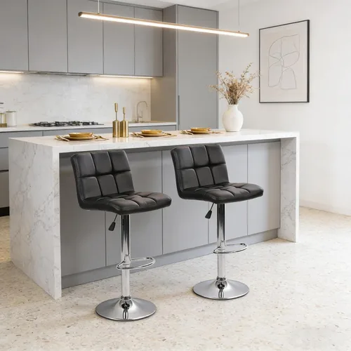 Vista 6 de Dkeli Juego de 2 taburetes de bar giratorios de altura ajustable con respaldo de piel sintética duradera, silla de comedor moderna y alta para sala