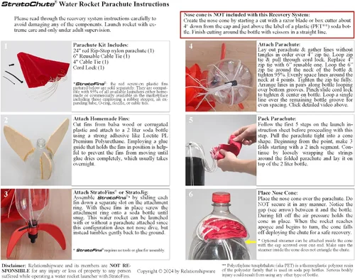 Vista 9 de Relationshipware StratoChute - Paracaídas de nailon Rip-Stop de 24 pulgadas para agua o modelo de cohete