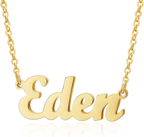 Vista 5 de Ldurian Name Necklace Personalized - Customized Name Plate Necklace - 14K Gold Plated Dainty Name Necklaces Birthday Jewelry Gift for Teen Girls