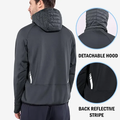 Vista 2 de BALEAF Men's Running Jacket Lightweight Thumble Hole Warm Up Puffer Jacket Hybrid Thermal Coat Insulated Hiking Golf
